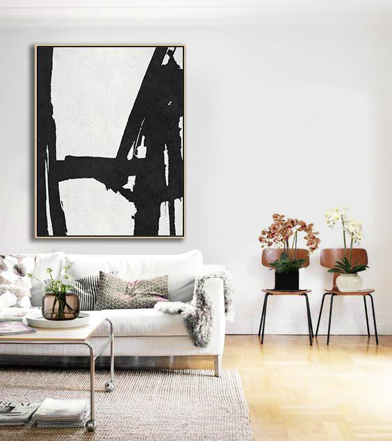 Abstract Painting Extra Large Canvas Art,Black And White Minimal Painting On Canvas - Colorful Wall Art